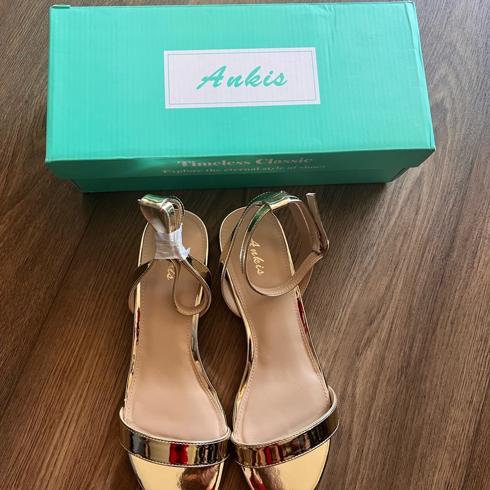 Metallic Gold Ankle-Strap Women's Sandals - Picture 3 of 8